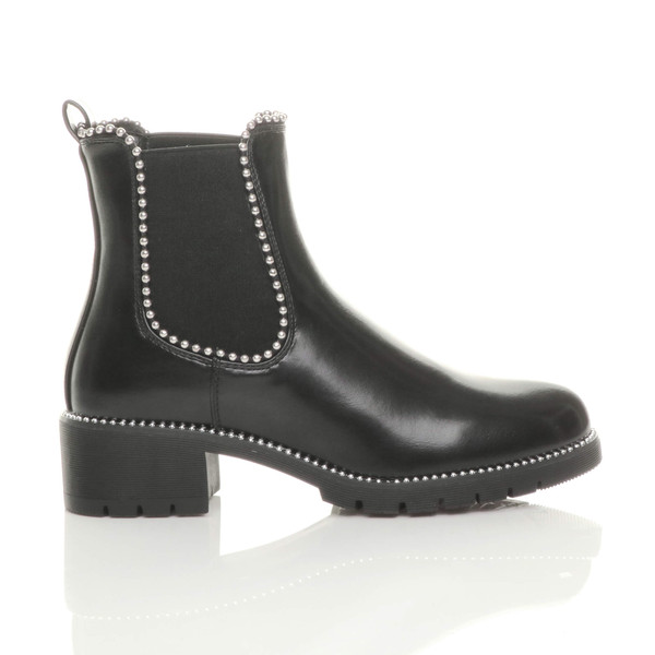 Ajvani Low Block Heel Studded Elastic Chelsea Ankle Boots - S4730