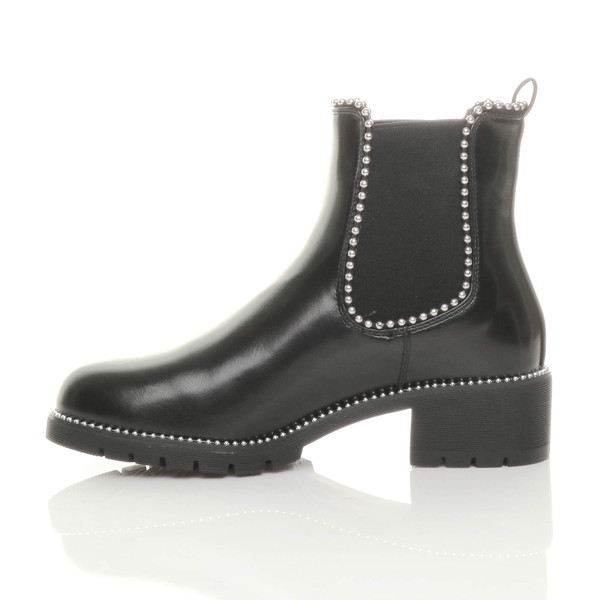 Ajvani Low Block Heel Studded Elastic Chelsea Ankle Boots - S4730