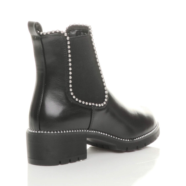 Ajvani Low Block Heel Studded Elastic Chelsea Ankle Boots - S4730