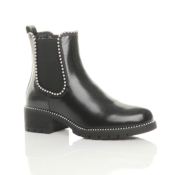 ajvani Low Block Heel Studded Elastic Chelsea Ankle Boots - S4730