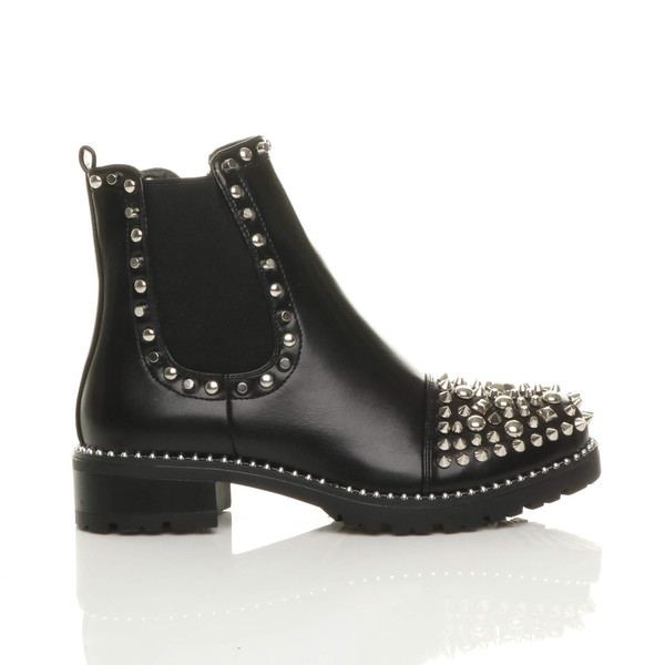Ajvani Low Heel Chunky Studded Chelsea Ankle Boots - I8887