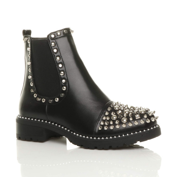 ajvani Low Heel Chunky Studded Chelsea Ankle Boots - I8887