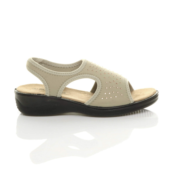 Ajvani Low Heel Diamante Comfort Slingback T-Bar Sandals - B8088