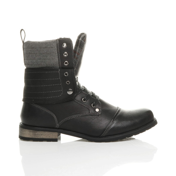 Ajvani Low Heel Fold Over Padded Cuff Military Ankle Boots - H8704