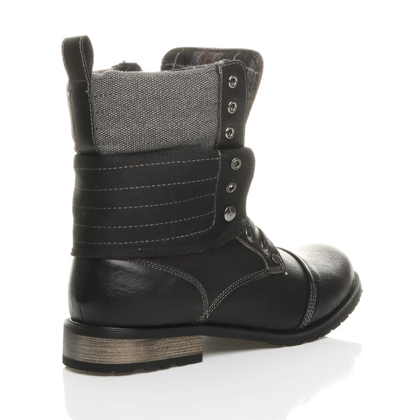 Ajvani Low Heel Fold Over Padded Cuff Military Ankle Boots - H8704