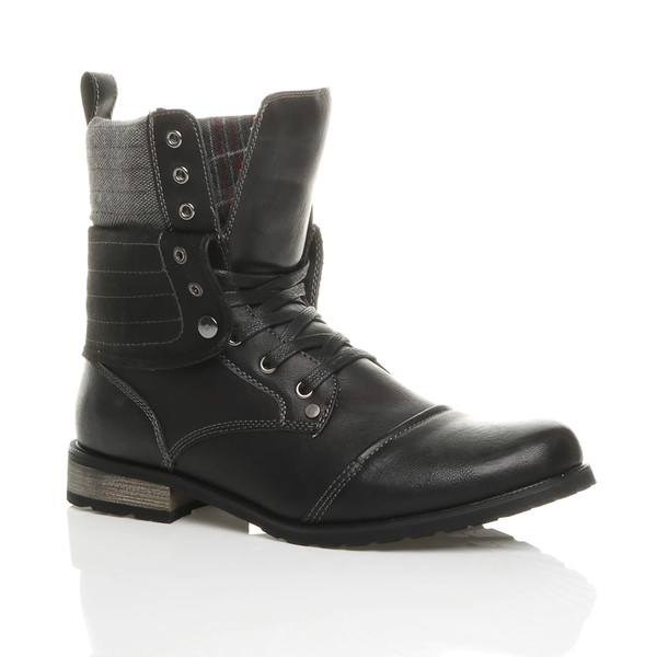 ajvani Low Heel Fold Over Padded Cuff Military Ankle Boots - H8704