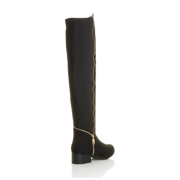 Ajvani Low Heel Gold Zip Stretch Over The Knee Boots - P5118