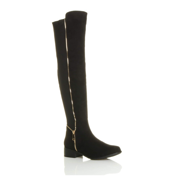 ajvani Low Heel Gold Zip Stretch Over The Knee Boots - P5118
