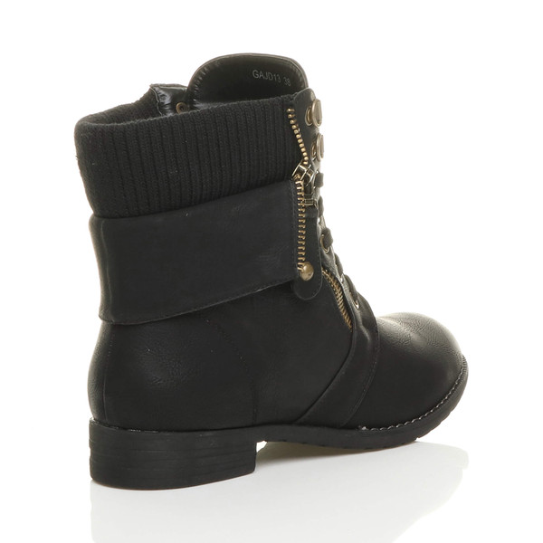 Ajvani Low Heel Knitted Collar Military Ankle Boots - Y9489