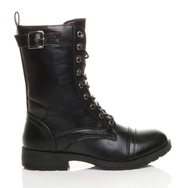 Ajvani Low Heel Lace Up Zip Biker Army Military Combat Ankle Boots - H2446