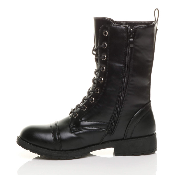 Ajvani Low Heel Lace Up Zip Biker Army Military Combat Ankle Boots - H2446