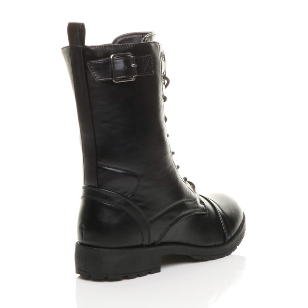 Ajvani Low Heel Lace Up Zip Biker Army Military Combat Ankle Boots - H2446