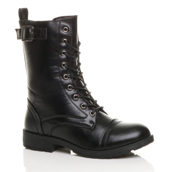 ajvani Low Heel Lace Up Zip Biker Army Military Combat Ankle Boots - H2446