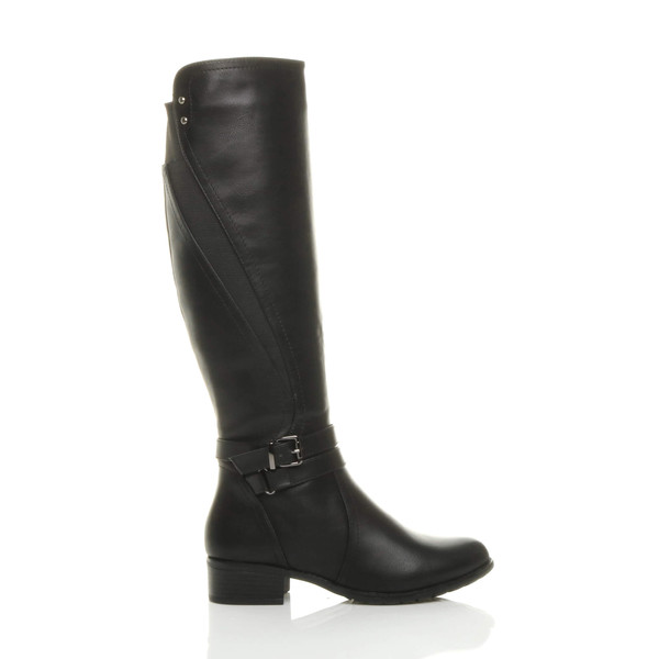 Ajvani Low Heel Strap Stretch Elastic Gusset Knee High Riding Boots - U2636