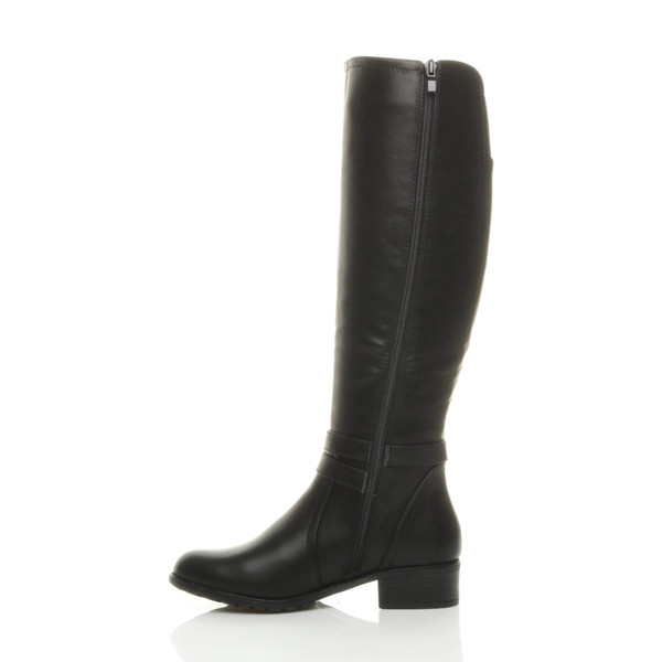 Ajvani Low Heel Strap Stretch Elastic Gusset Knee High Riding Boots - U2636