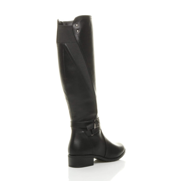 Ajvani Low Heel Strap Stretch Elastic Gusset Knee High Riding Boots - U2636