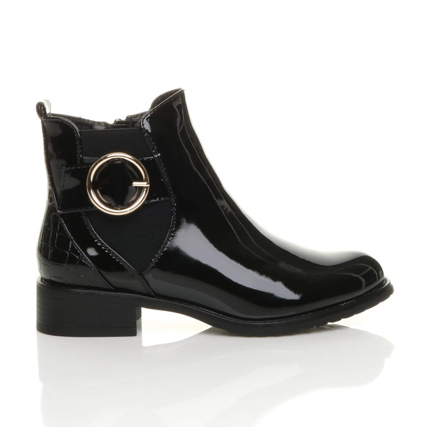 Ajvani Low Heel Zip Gold Buckle Smart Casual Chelsea Ankle Boots - N1985