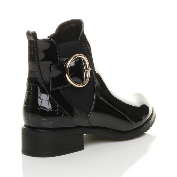 Ajvani Low Heel Zip Gold Buckle Smart Casual Chelsea Ankle Boots - N1985