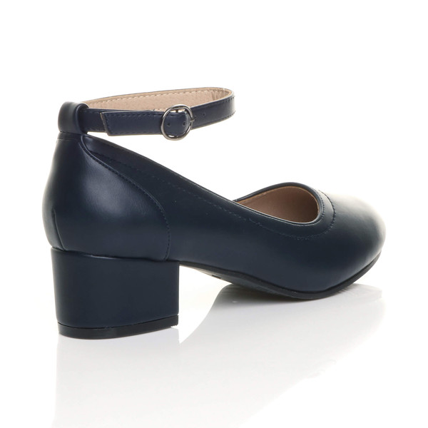 Ajvani Low Mid Block Heel Ankle Strap Smart Work Comfort Shoes - N3183