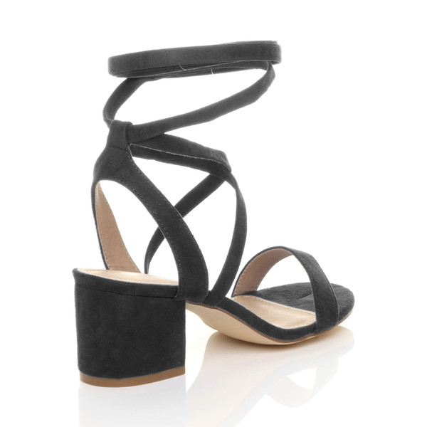 Ajvani Low Mid Block Heel Lace Up Ankle Tie Wrap Strappy Sandals