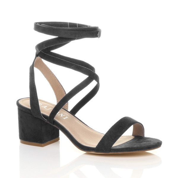 ajvani Low Mid Block Heel Lace Up Ankle Tie Wrap Strappy Sandals