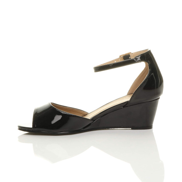 Ajvani Low Mid Wedge Heel Ankle Strap Sandals - Y1984