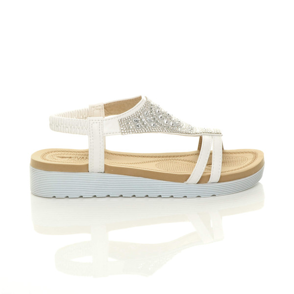 Ajvani Low Wedge Heel Comfort Flatform Diamante T-Bar Slingback Sandals - C4599