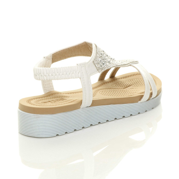 Ajvani Low Wedge Heel Comfort Flatform Diamante T-Bar Slingback Sandals - C4599