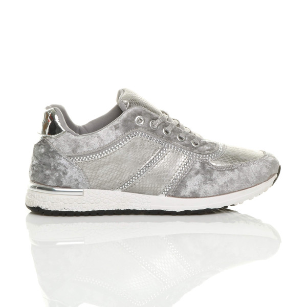 Ajvani Low Wedge Heel Velvet Diamante Trainers - Z2409