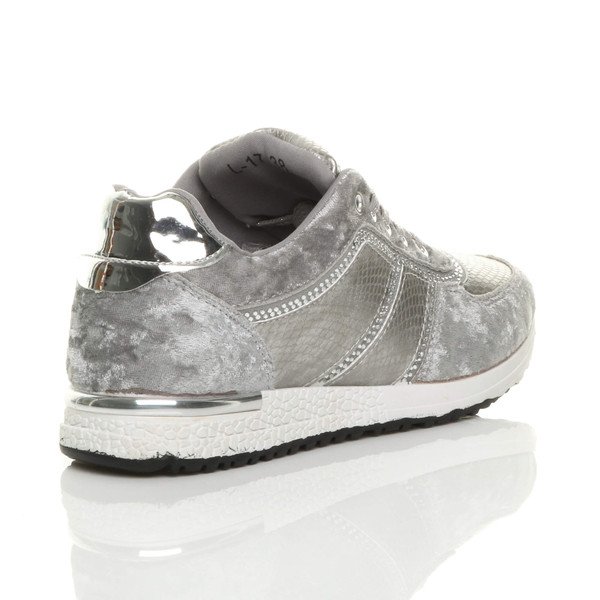 Ajvani Low Wedge Heel Velvet Diamante Trainers - Z2409