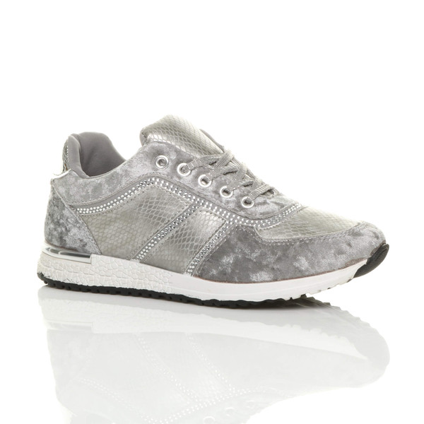 ajvani Low Wedge Heel Velvet Diamante Trainers - Z2409