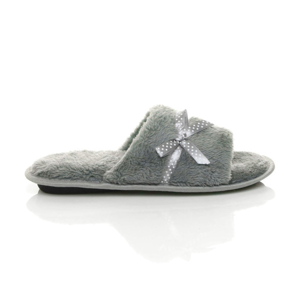 Ajvani Memory Foam Fluffy Bow Fur Lined Grip Sole Peep Toe Mule Slippers Sandals - O8328