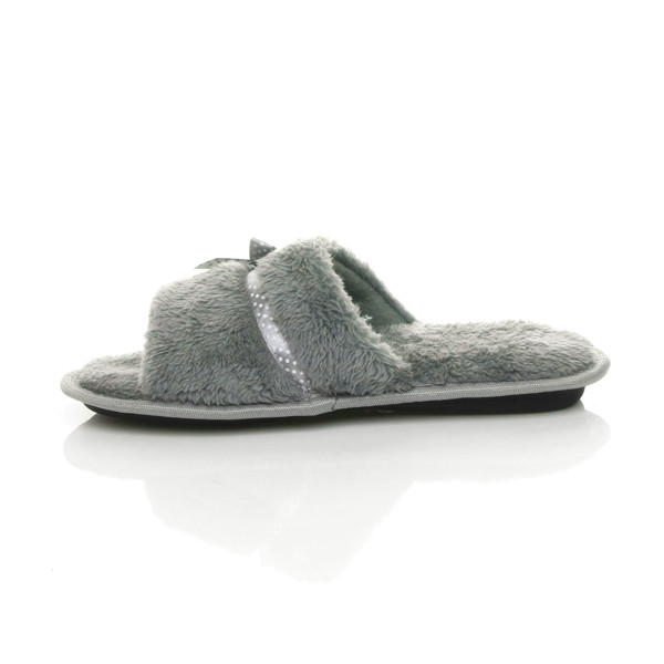 Ajvani Memory Foam Fluffy Bow Fur Lined Grip Sole Peep Toe Mule Slippers Sandals - O8328