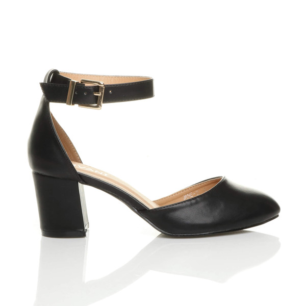 Ajvani Mid Block Heel Ankle Strap Sandals Court Shoes - E8517