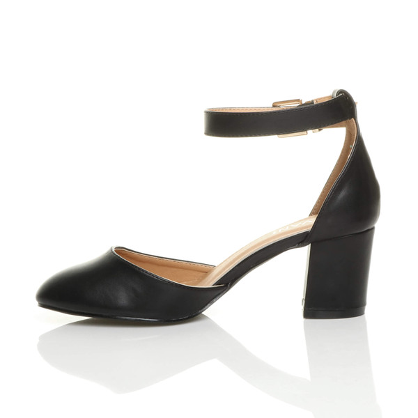 Ajvani Mid Block Heel Ankle Strap Sandals Court Shoes - E8517
