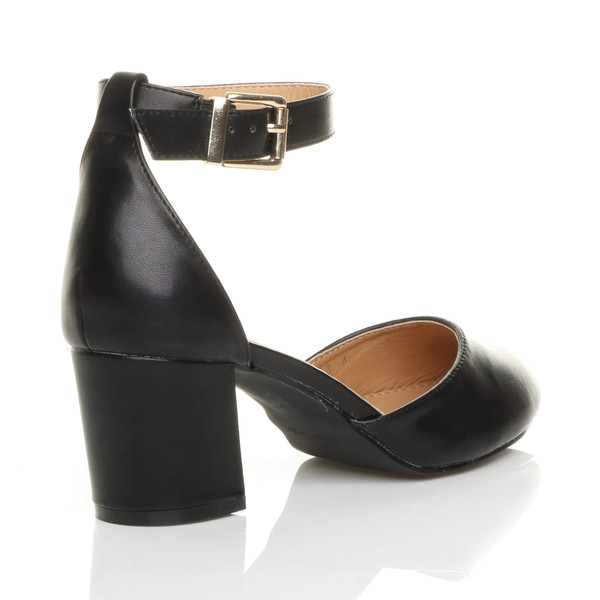 Ajvani Mid Block Heel Ankle Strap Sandals Court Shoes - E8517