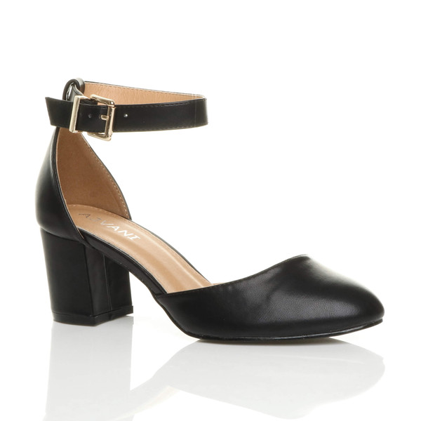 ajvani Mid Block Heel Ankle Strap Sandals Court Shoes - E8517