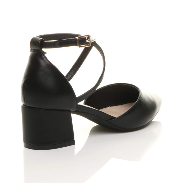 Ajvani Mid Block Heel Cross Strap Two Part Ankle Strap Shoes