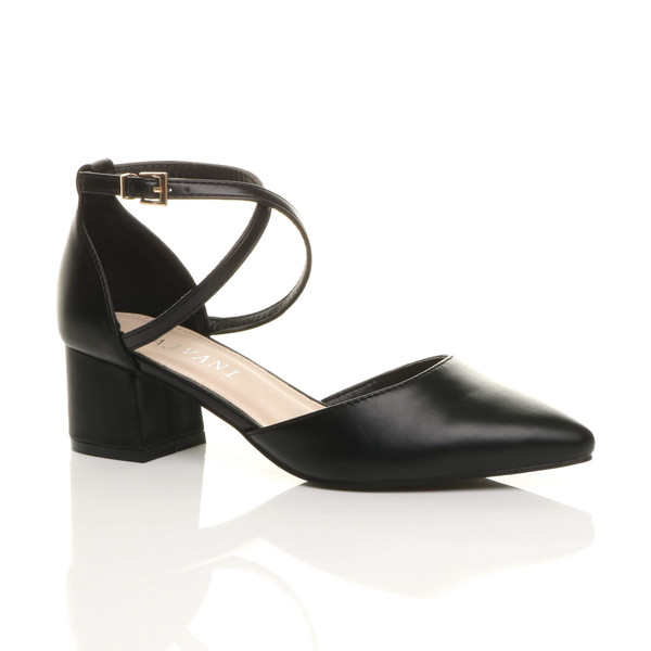 ajvani Mid Block Heel Cross Strap Two Part Ankle Strap Shoes