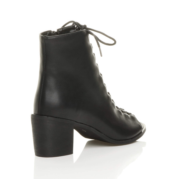 Ajvani Mid Block Heel Ghillie Peep Toe Ankle Boots - H2804