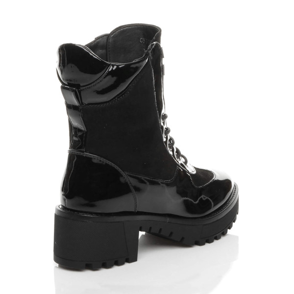 Ajvani Mid Block Heel Lace Up Zip Combat Military Chunky Ankle Boots - Y9743