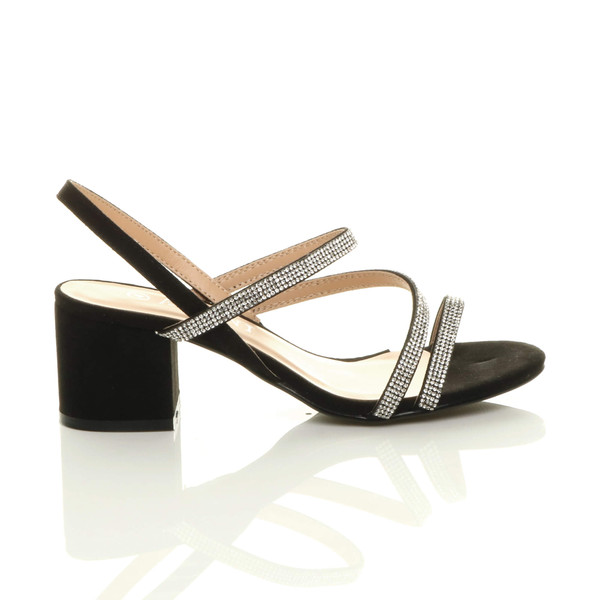 Ajvani Mid Block Heel Slingback Strappy Diamante Sandals - K0814