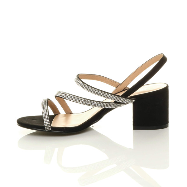 Ajvani Mid Block Heel Slingback Strappy Diamante Sandals - K0814