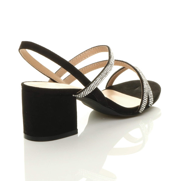Ajvani Mid Block Heel Slingback Strappy Diamante Sandals - K0814