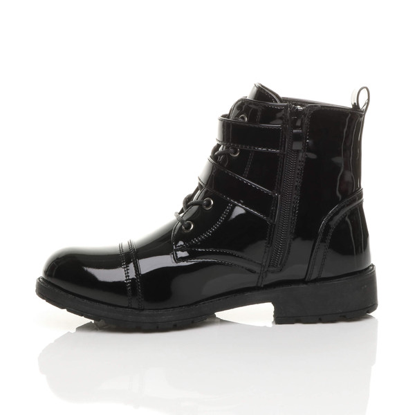 Ajvani Mid Block Heel Zip Studded Goth Biker Military Ankle Boots - D7645