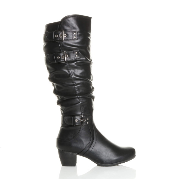 Ajvani Mid Cuban Heel Ruched Slouch Calf Boots - P0802