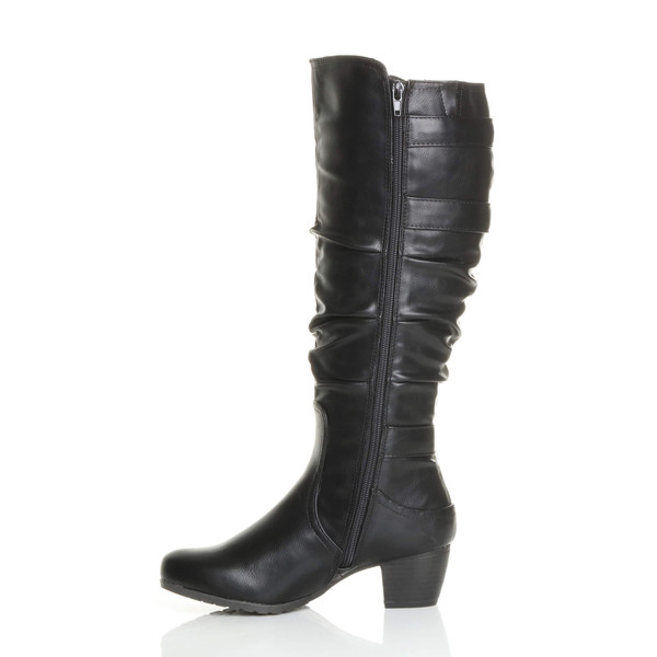 Ajvani Mid Cuban Heel Ruched Slouch Calf Boots - P0802