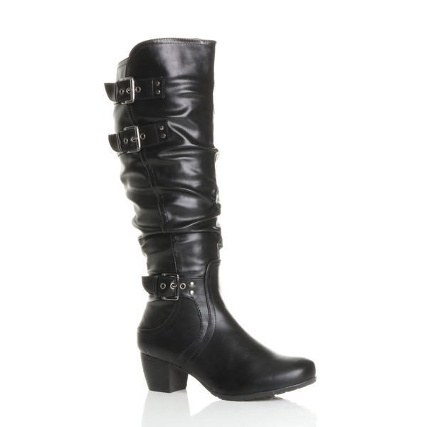 ajvani Mid Cuban Heel Ruched Slouch Calf Boots - P0802