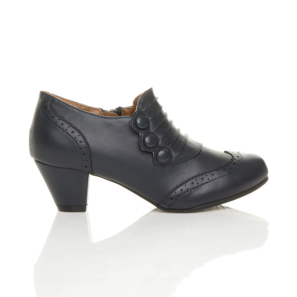 Ajvani Mid Heel Buttons Brogue Ankle Boots Booties - D1247