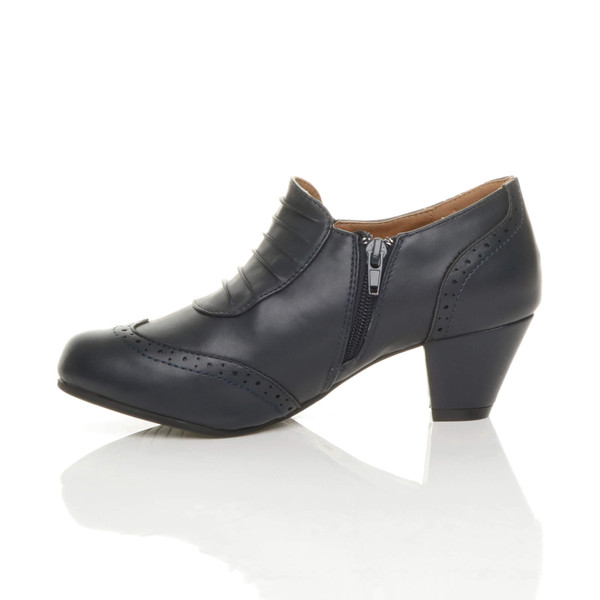 Ajvani Mid Heel Buttons Brogue Ankle Boots Booties - D1247
